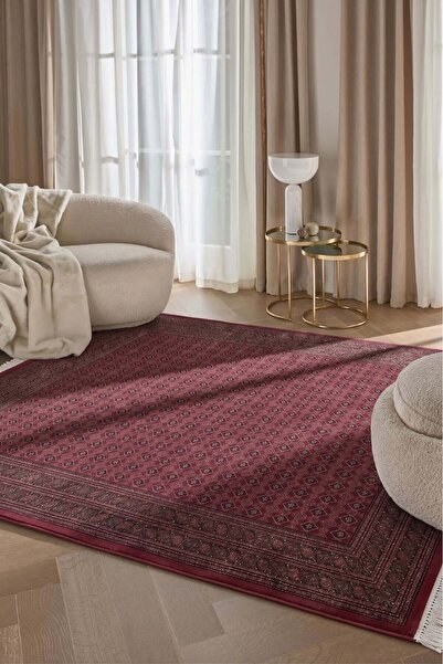 APEX HALI Bordo Halı Afgan Desenli Viskon Halı Salon Halısı Bambu Halı Burj 8...