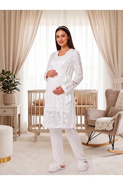 Lohusa Homewear مجموعة بيجامات للحوامل من نيو سيزون إكرو بتصميم دانتيل أنيق م...