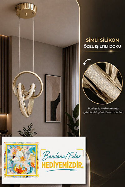 KKG ELEKTRİK Velora 3 Işık Simli LED Avize – Rose Gold Modern Dekoratif Sarkı...