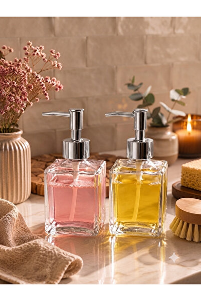 Trend Home Life Aesthetic Bathroom and Kitchen Soap Dispenser Set, Square Gla...
