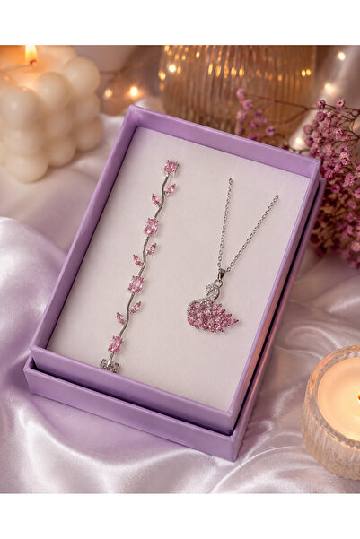 shop PEMBE TULİP LALE BİLEKLİK VE KUĞU SETİ ÇELİK