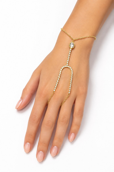 Hayalperest boncuk Gold Color Stone Oval Detailed Shahmeran Women's Hand Acce...