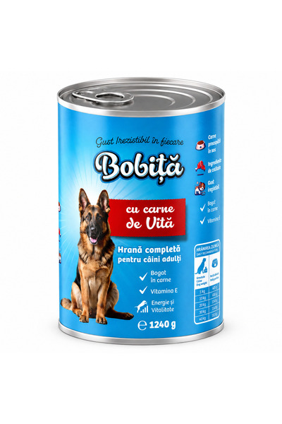 Bobita Πλήρης Υγρή Τροφή για Ενήλικους Σκύλους με Βοδινό, 4 x 1240 γρ.