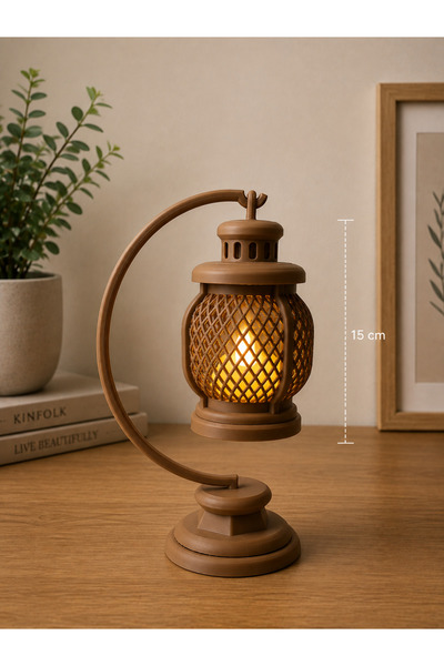 Mira Lamour Atelier 3D Dekoratif Retro Fener Gece Lambası | LED Işıklı Masa L...