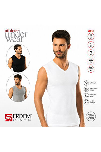 Erdem Men's V-Neck Sleeveless Cotton-Elastane Undershirt 6-Piece Economic Pac...
