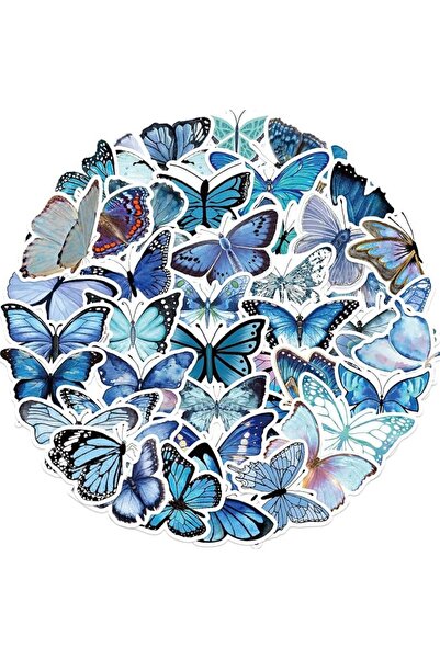 Generic 50 PCS Butterfly Stickers Pack Blue Lovely Waterproof Decals for Lapt...