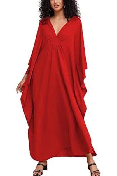 YouKD Women's Solid Color Bohemian Kaftan Dress Beach Cover Ups Plus Size Bat...