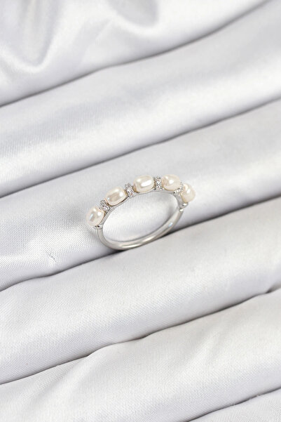 SORA GROUP Brass Silver Color Row Pearl Women's Ring