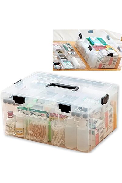 SWIUKPHE Premify Large Plastic Medical Storage Box, Child-Proof Organizer wit...