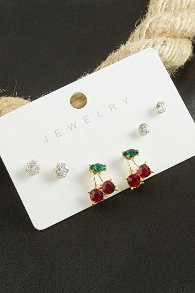 SORA GROUP 6 Pieces Cherry Zircon Stone Earrings
