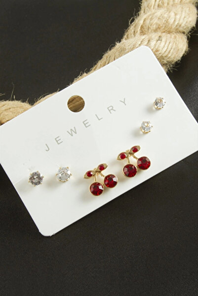 SORA GROUP 6 Pieces Cherry Zircon Stone Earrings
