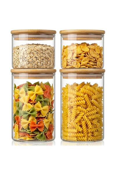 Generic oz & 21 oz Round Glass Food Storage Containers with Bamboo Lids, 4 Pa...