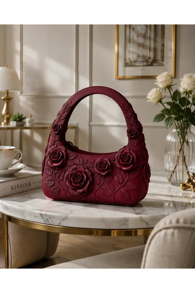 Verda Desing 3D Printing Rose Flower Patterned Burgundy Red Color Women's Sho...