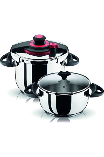 Pyramis Optimum Plus Σετ Inox Χύτρας Ταχύτητας 8Lt 24cm και ημιχύτρας 4,5Lt 24cm