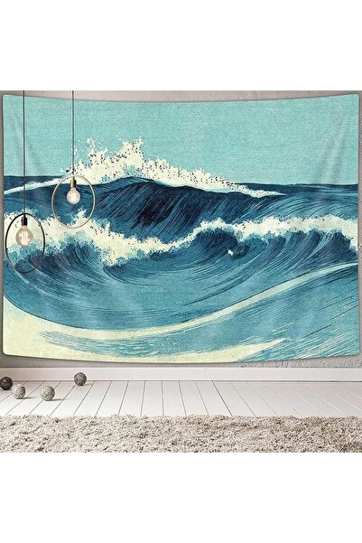 Tazweeq Retro Ocean Tapestry Wall Hanging, Vintage Blue Watercolor Ocean Wave...