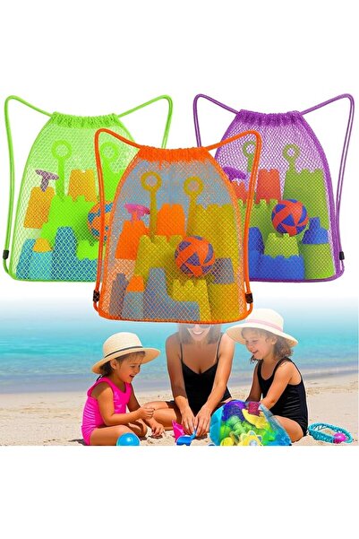 TERRIFI 3-Pack Mesh Beach Toy Bags for Kids – Durable, Lightweight Drawstring...
