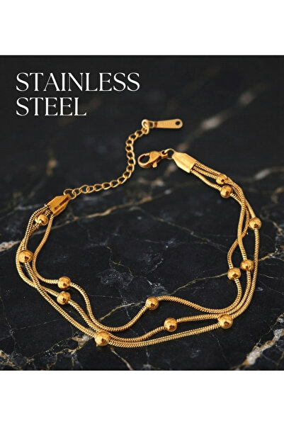 stainless steell سوار من الفولاذ الذهبي اللون بسلسلة على شكل ثعبان ثلاثي مع ح...