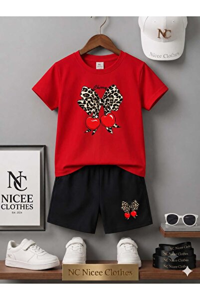 Leto Lykia Summer Children's T-Shirt Shorts Unisex (New Leopard Cherry Printed)