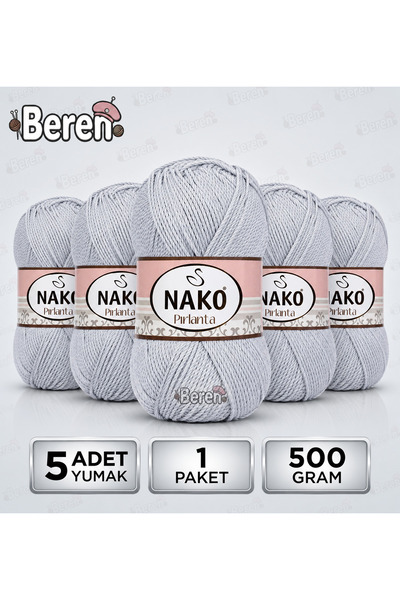 NAKO Diamond - 130 Light Gray - 5-Pack - 100Gr/225M - Hand Knitting Yarn - Am...