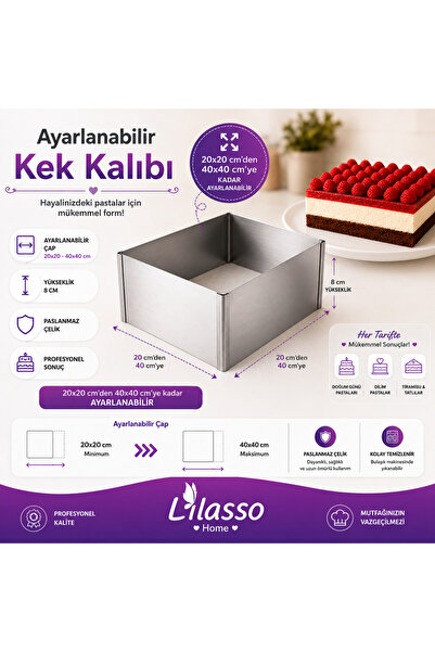 Lilasso Home Stainless Steel Square Adjustable Cake-Pastry Mold