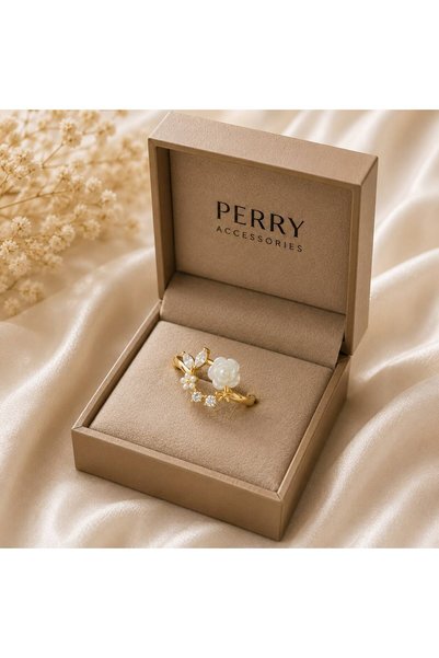 perry accessories خاتم فلورا بيرل ذهبي بتفاصيل مميزة من زركون عالي الجودة من شوبينغ بتصميم خاص قابل للتعديل