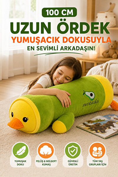 OpenCity 100 cm Long Avocado Duck Plush Toy Green Soft Large Size Sleeping Co...