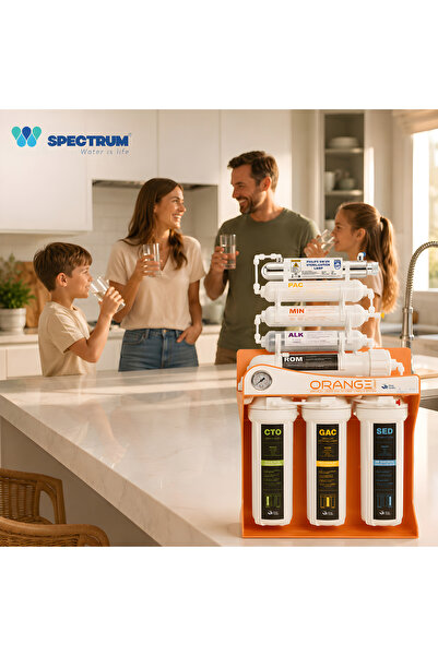 SPECTRUM WATER Sistem osmoza inversa premium ORANGE Series, 8 stadii, 100 GPD, cu pompa, lampa UV, rezervor, baterie si tester calitatea apei