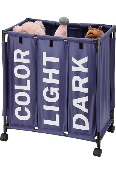 Lawazim 123L Laundry Basket - 60x33x62cm Black - 3 Section Large Laundry Sort...