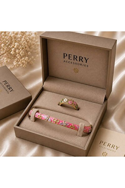 perry accessories MİNELİ KELEPÇE ve mineli yüzük takı set çelik kelepçe ve yü...