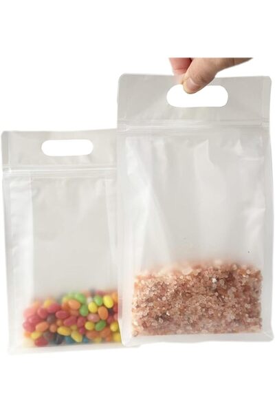 KASTWAVE 30Pcs Clear Stand-Up Resealable Plastic Bags with Handle, Matte Tran...