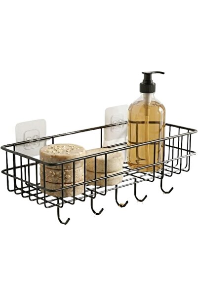 TSUMAB Wall Mounted Storage Shelf with Hooks – Metal Bathroom & Kitchen Organ...