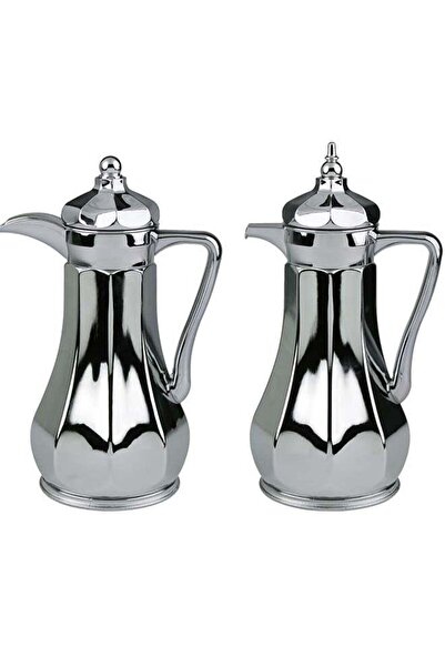 BASURRAH Luxury Tea and Coffee Thermos Set, 2 Pieces, Silver Color, 1 Liter