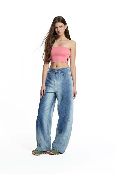 #vdr viadellerose Blue Washed Wide Leg Denim Trousers 19058