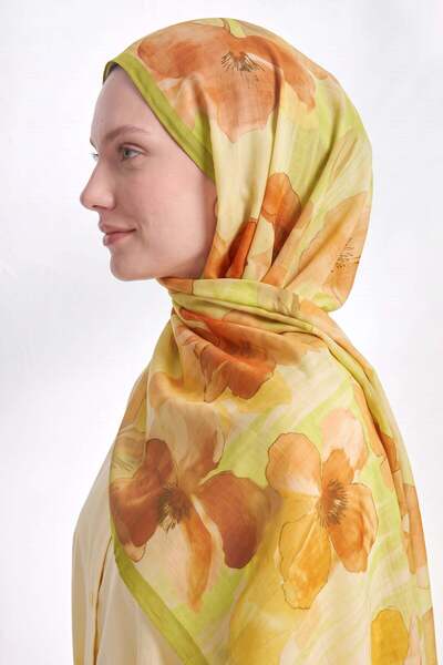 Salih Çelebi Ahenk Flower Pattern Naida Shawl 4086 - Pistachio Green
