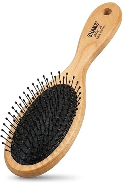SHAMS Wooden Hair Brush for Women and Men, Paddle Hairbrush with Soft Ball Ti...