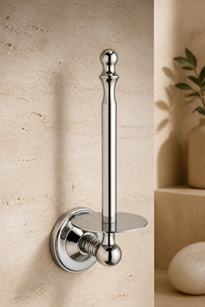 İSAOĞLU YAPI Chrome Silver Retro Vertical Toilet Paper Holder Complete Brass ...