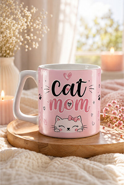 Eylül Design Cat Mom Baskılı Minimal Tasarımlı Kedi Temalı Kupa Bardak Lüks K...