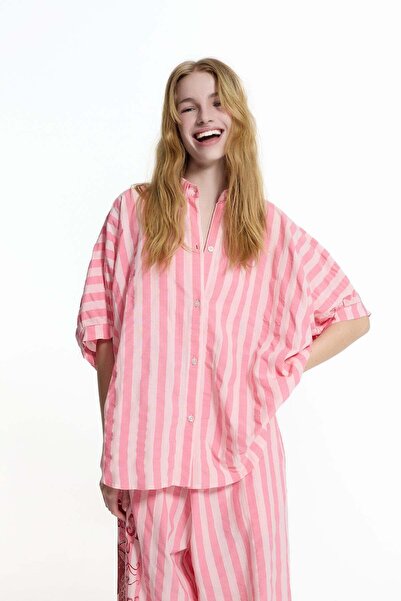 #vdr viadellerose Pink Striped Short Sleeve Shirt 19222