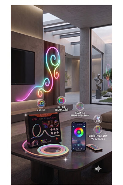 FRADOR 5 Metre LED Neon Şerit Işık RGB IC Akıllı Renkli Neon Rope Light – Mob...