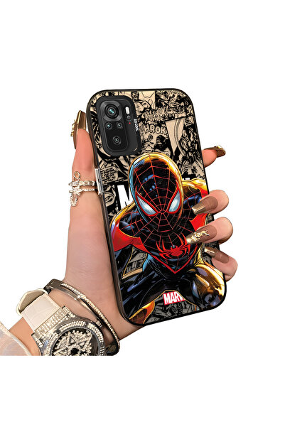 Hontinga Redmi Note 10S Uyumlu Spiderman Desenli Silikon Kenar Sert Arka Kılı...