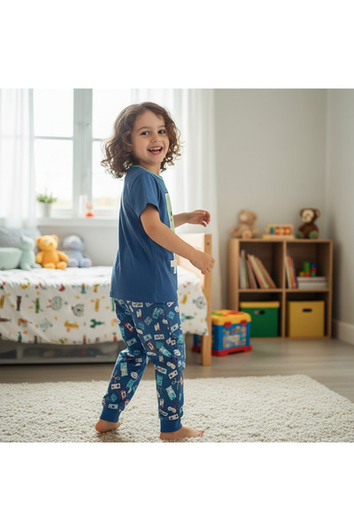 BONBON Children's Printed Blue Color 2-Piece Set Cb1066
