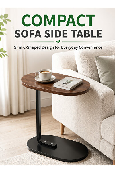 Yoawllty C Shaped Side Table, Space Saving Sofa End Table, Waterproof Wood Gr...