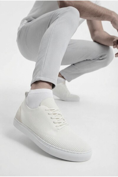 Zerenyus Zrk-X101 Premium Breathable White Knitwear Lace-Up Casual Men's Sneaker