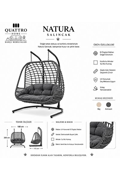 QUATTRO HOME Natura Rattan Bahçe Ve Balkon Salıncağı Antrasit