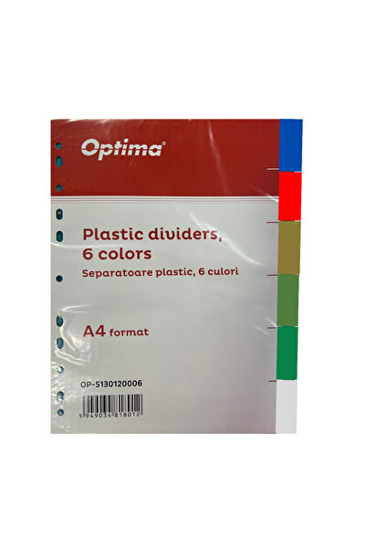 Optima Separatoare Plastic Color, A4, 120 Microni, 6 Culori/Set, - prod din p...