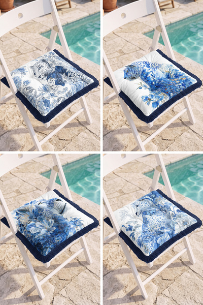 Realhomes Blue Leopard Figured and Floral Patterned Retro Garden 4-Piece Frin...