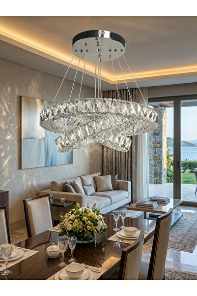 Avizella 3'lü Silindir Kristal Avize - Modern Krom Sarkıt Aydınlatma