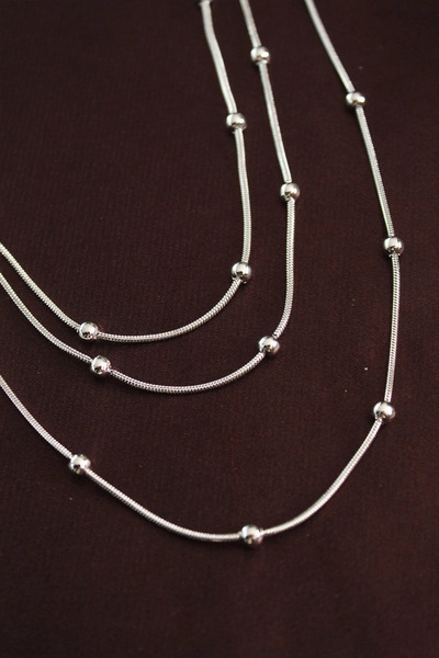 SORA GROUP 316L Steel Silver Color Minimal Ball Chain Model Multiple Necklace