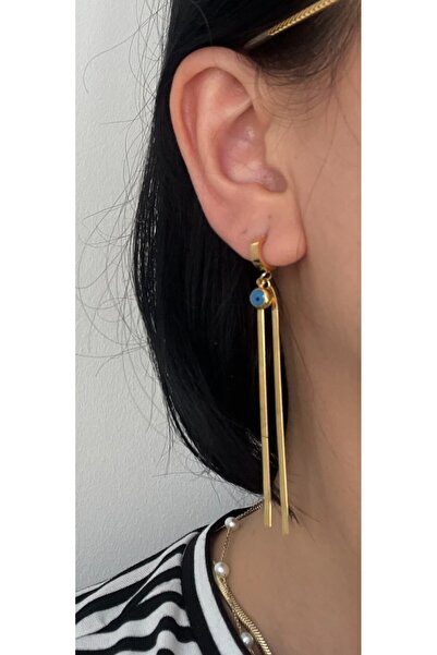 Purplefly Jewels Nazar Boncuklu Ezme Zincirli Kadın Gold Renk 316L Kararmaz S...