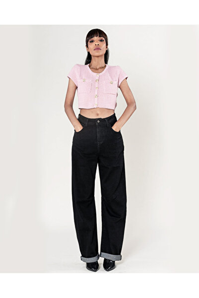 Nina Carter Blugi de damă stil barrel, negri YY307-8 M8
